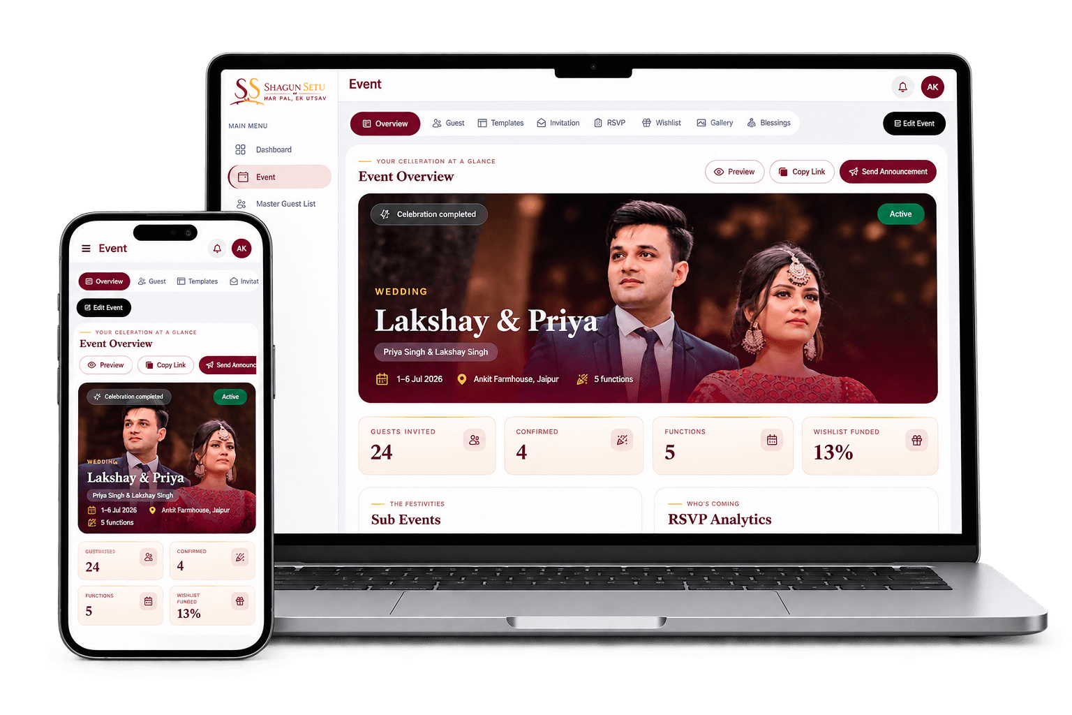 Shagun Setu platform view on desktop and mobile